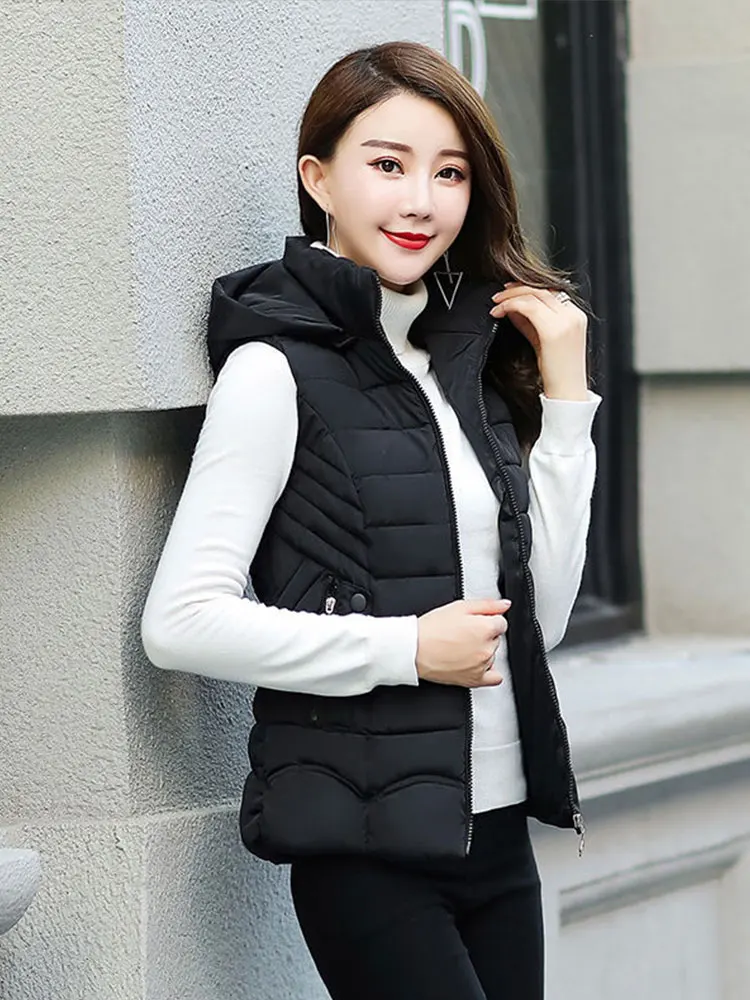 2022 Женская облегающая верхняя одежда жилет с хлопковой подкладкой и капюшоном