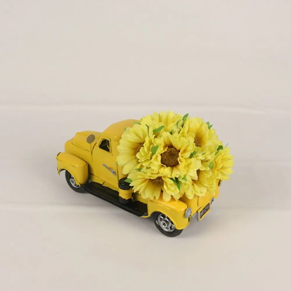 

Желтые металлические аксессуары для грузовика красивый грузовик Железный автомобиль Игрушечная модель Подсолнух праздничное украшение грузовик комната