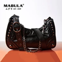 mabula retro rock style shoulder hobo purses with metal chain vintage leather women underarm handbags unisex