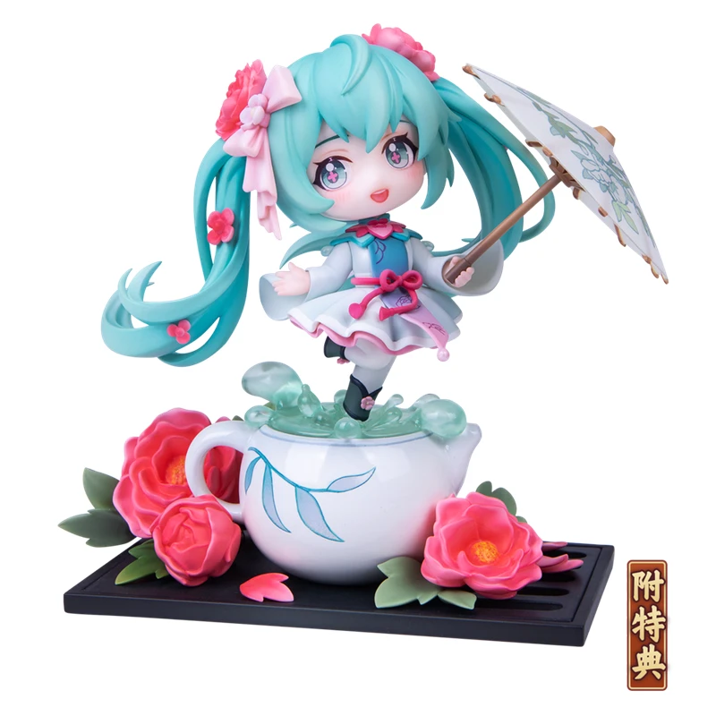 Original Vocaloid Hatsune Miku Flower Weaving Rain Run Q Version Figure Model with Bonus Anime Figure Cartoon Model Toy Ornament