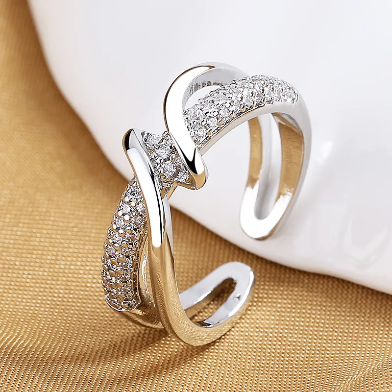 

2022 New Trendy Gold High End Line Inspired Design Zircon Double Layer Ring Men Women Opening Aesthetic Anillos Mujer Jewerly