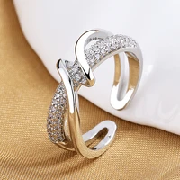 2022 new trendy gold high end line inspired design zircon double layer ring men women opening aesthetic anillos mujer jewerly