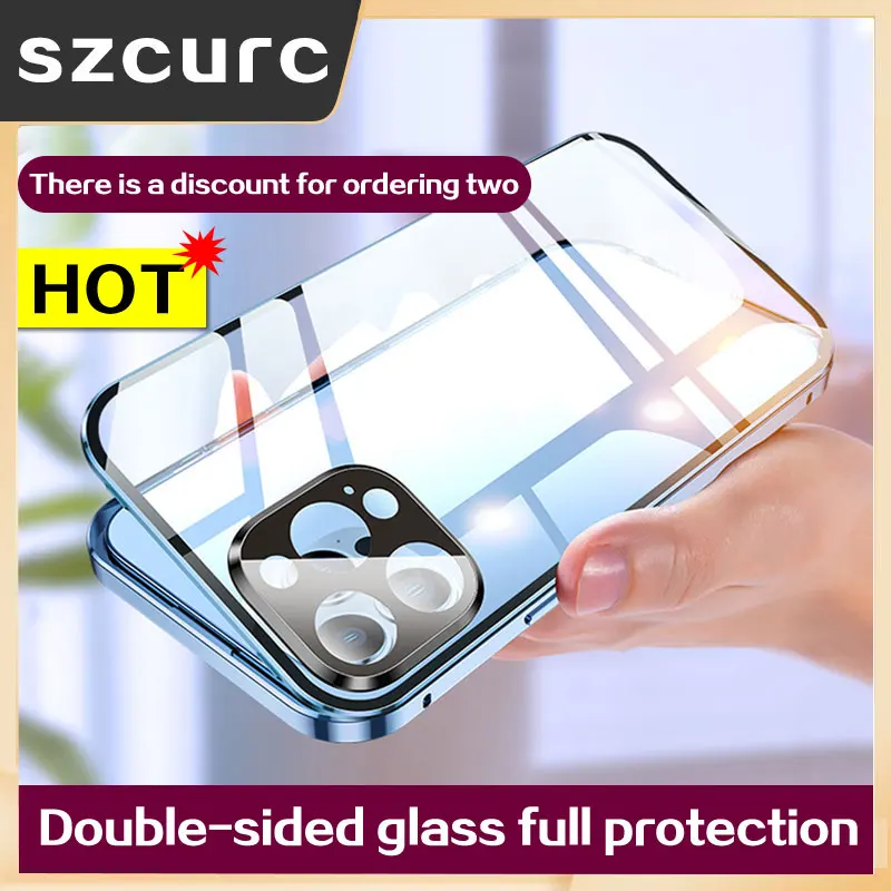 for iphone 13 pro max phone case new iphone 12 mini xr x xs 11 full protection magnetic adsorption glass cover mobie phone bag free global shipping