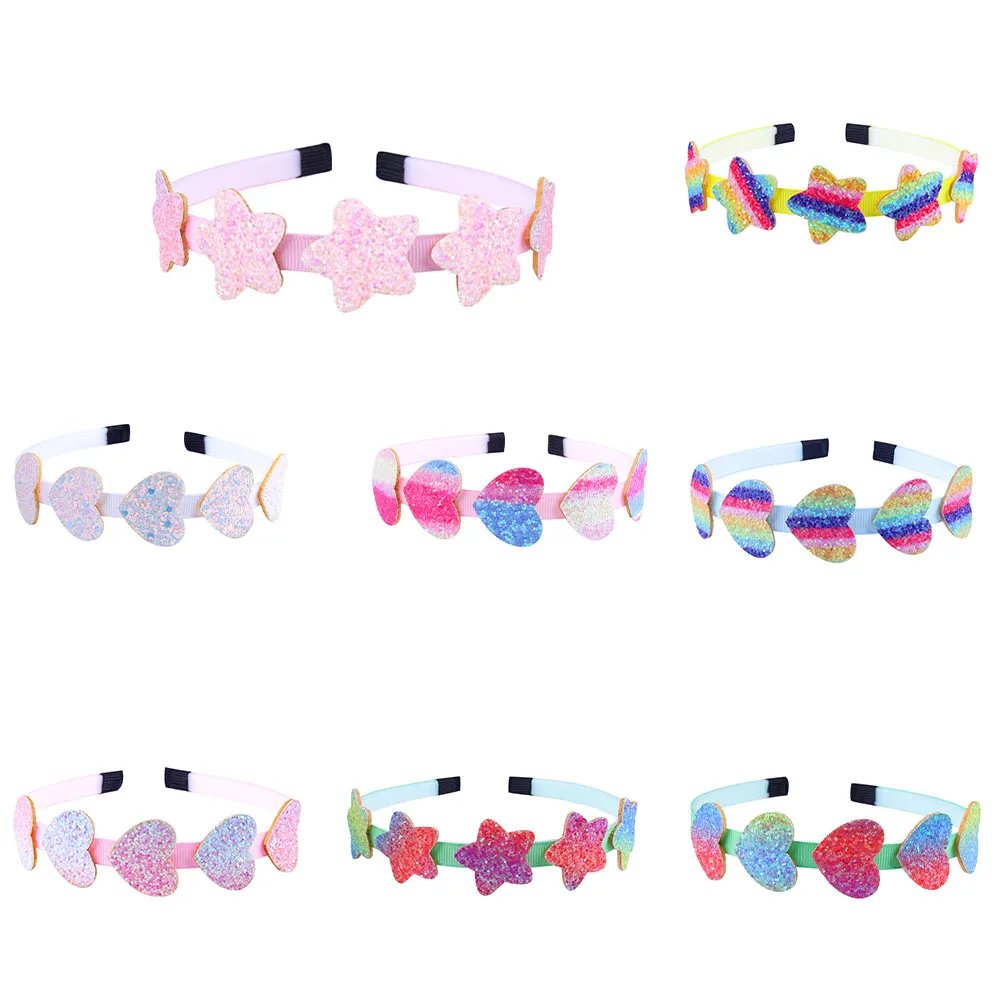 

Ободок для волос в форме сердца для девочек, милая повязка на голову конфетных цветов с блестками, аксессуары для волос, подарок на день Свят...