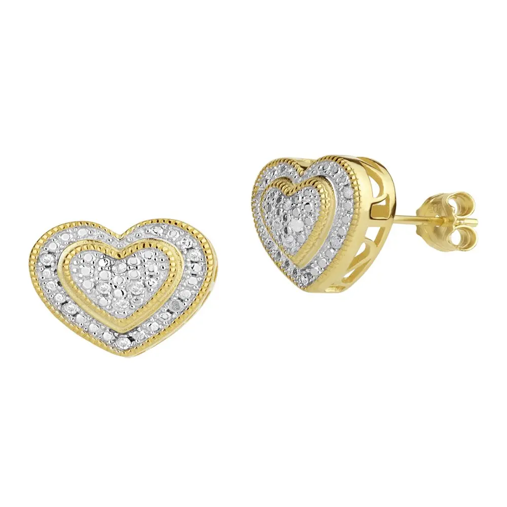 

0.10 ct Pave Heart Stud Earrings in 2T Gold over Silver