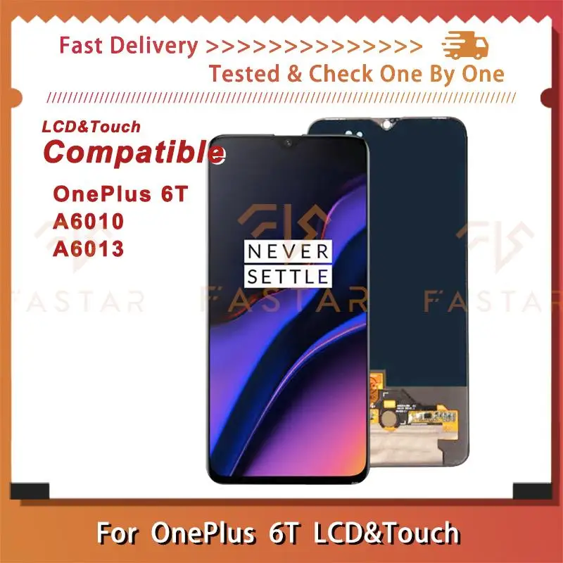 ЖК-дисплей 6,41 дюймов OLED для OnePlus 6T A6010 A6013, сенсорный дигитайзер в сборе, сменный экран для телефона 1 + 6T OnePlus6T LCD