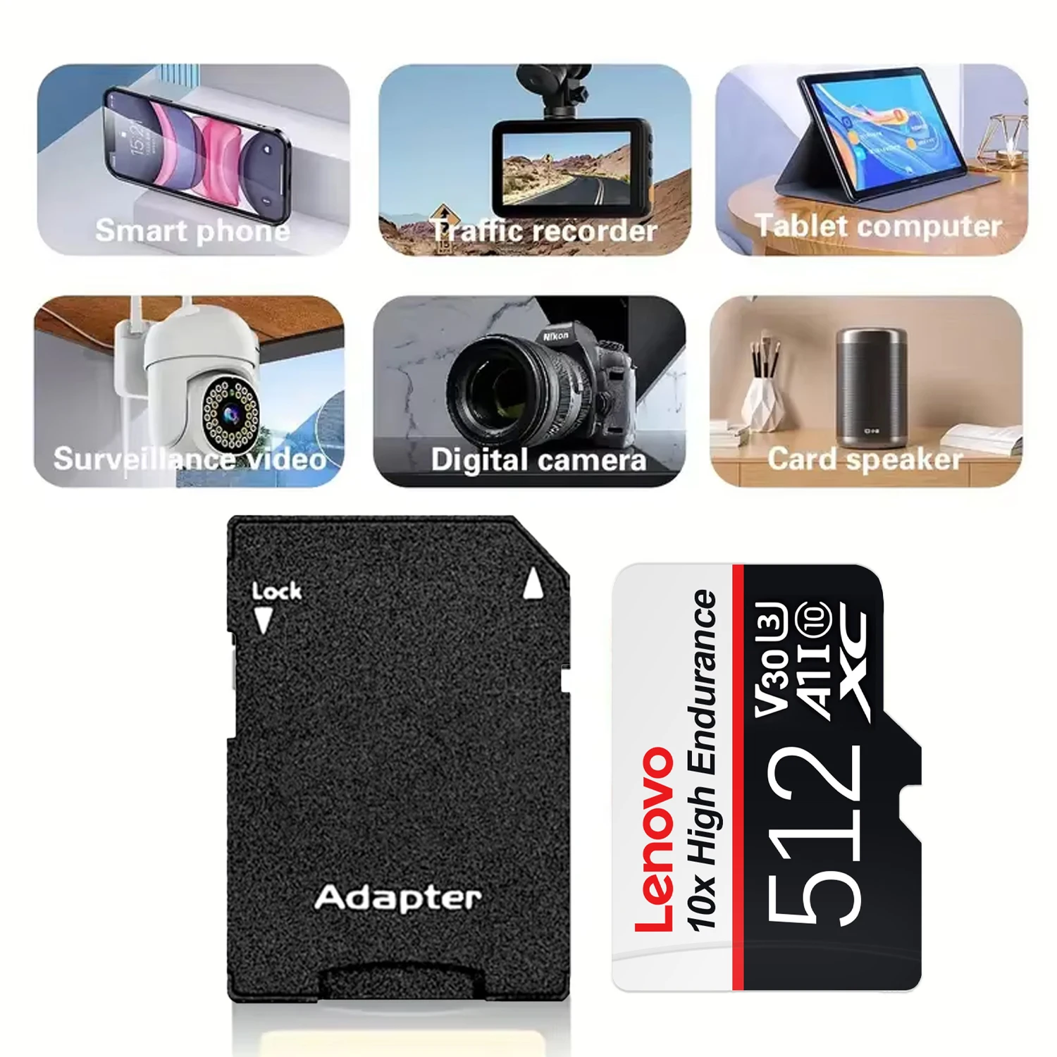 Фото НОВАЯ высокоскоростная карта памяти Lenovo Micro SD 512 ГБ U3 V30, карта памяти 256 ГБ, 128 ГБ, 64 ГБ, TF-карта для мобильного телефона, камеры, компьютера №2