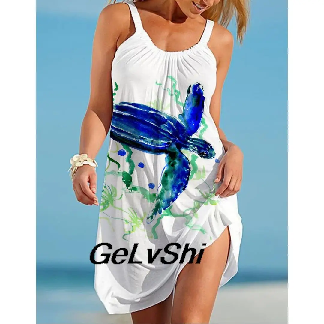 Винтажное летнее платье с 3D-принтом морской черепахи пляжное для женщин