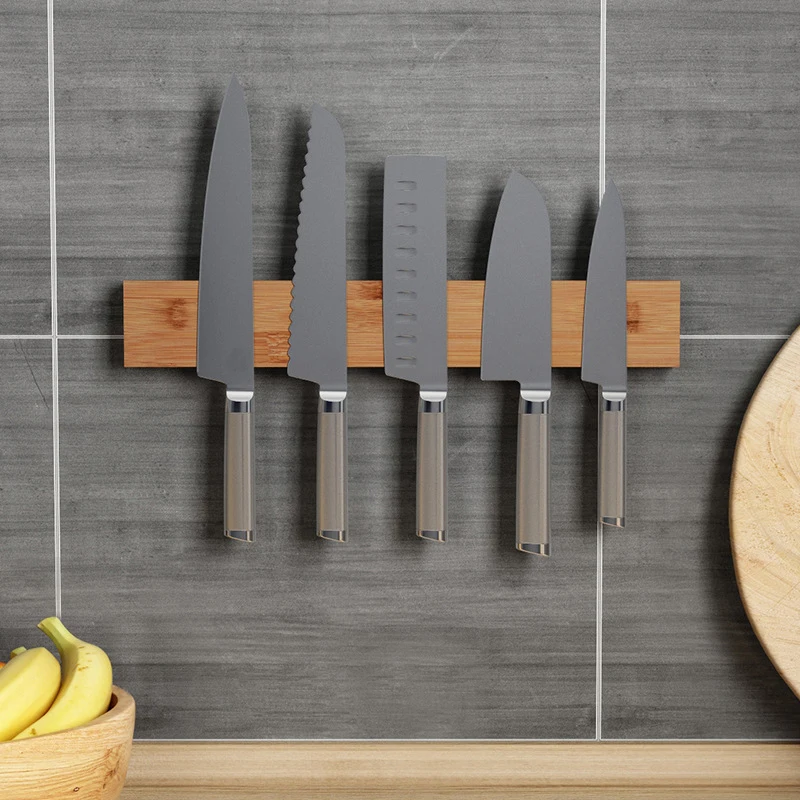 

40cm Wall Mount Magnetic Knife Holder Strip Wooden Santoku Slicing Japanese Chef Knife Storage Rack Kitchen Knife Stand Magnet