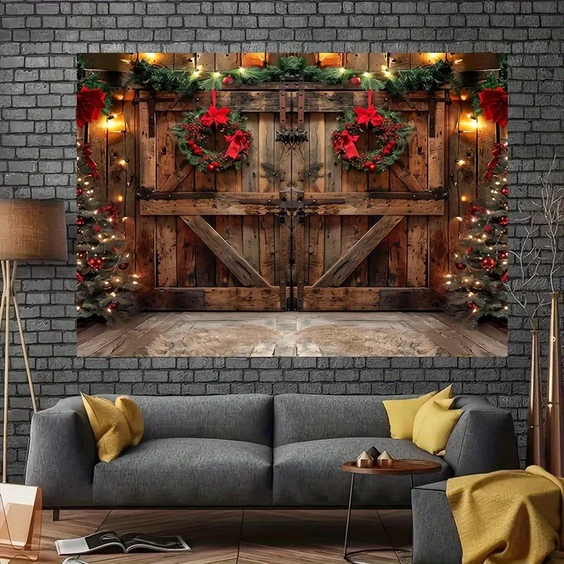 Украшение рождественской вечеринки фон ткань фермерский дом деревянная дверь