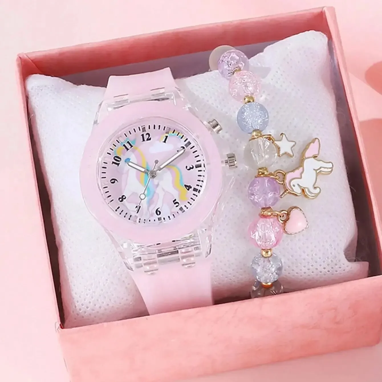 1 Женский светящийся браслет с единорогами и кварцевыми часами