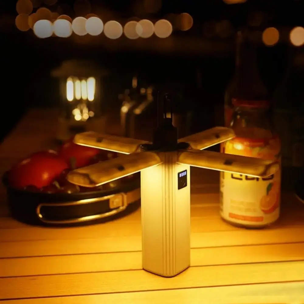 Фото Складной фонарь для кемпинга с USB-зарядкой, теплый белый свет, индикатор заряда, четырехлепестковый дизайн №4
