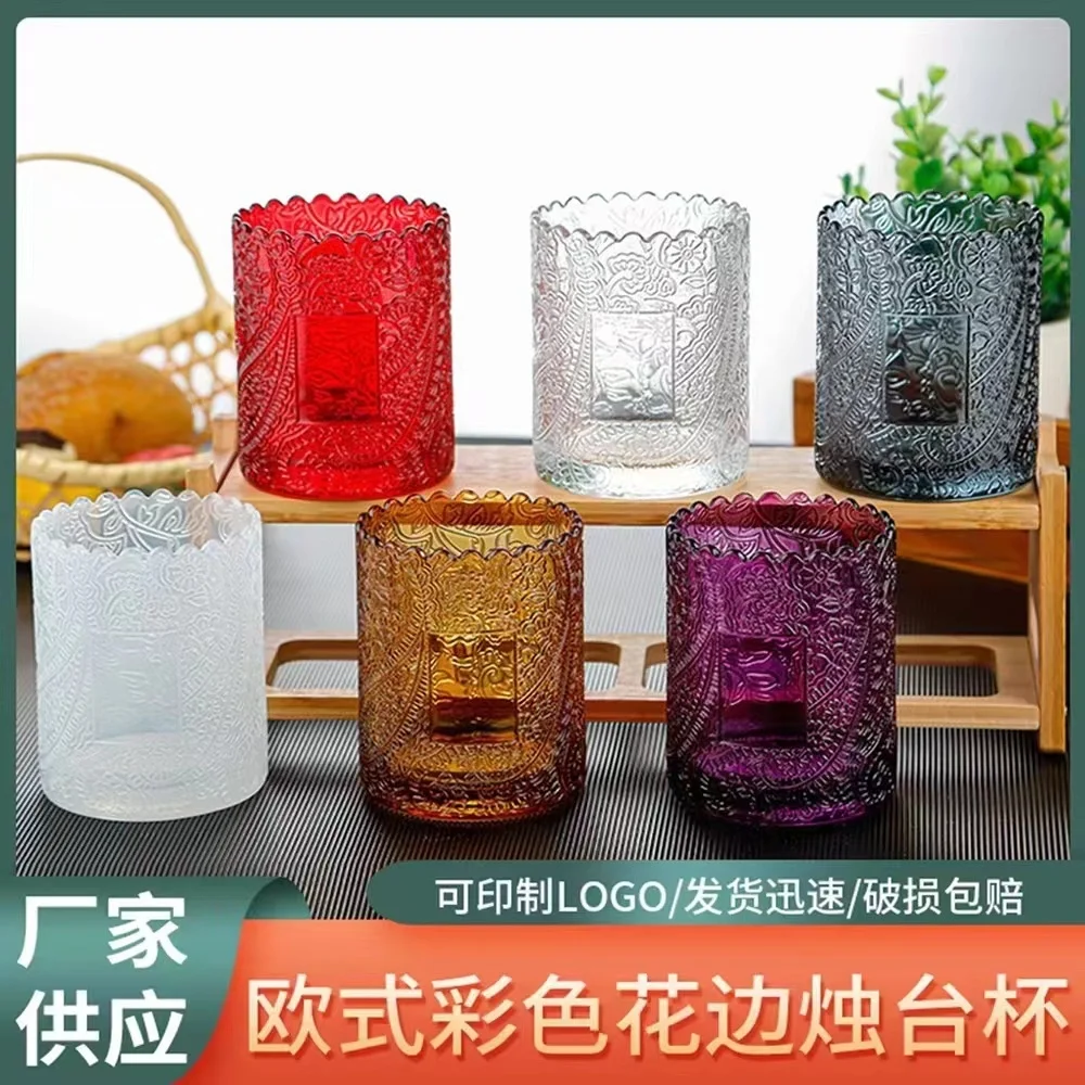 

DIY embossed lace candle cup 200ml lace scented candle glass cup living room candle holder fragrance glass jar