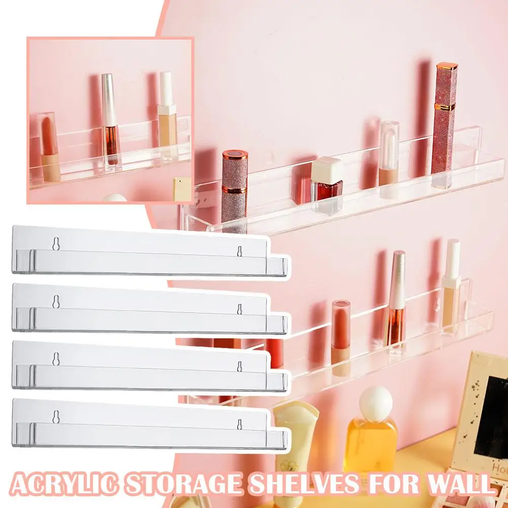 

On Shelf Transparent Wall-mounted Bookshelf Display Polish Shelf Acrylic The Mounted Wall Nail Wall Shelf 2/4/6pack