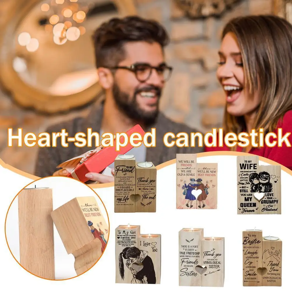 

Heart-shaped Personalized Craft Wooden Candlestick Custom Holders For Wife Husband Anniversary Birthday Gift Home Decoratio N4o2