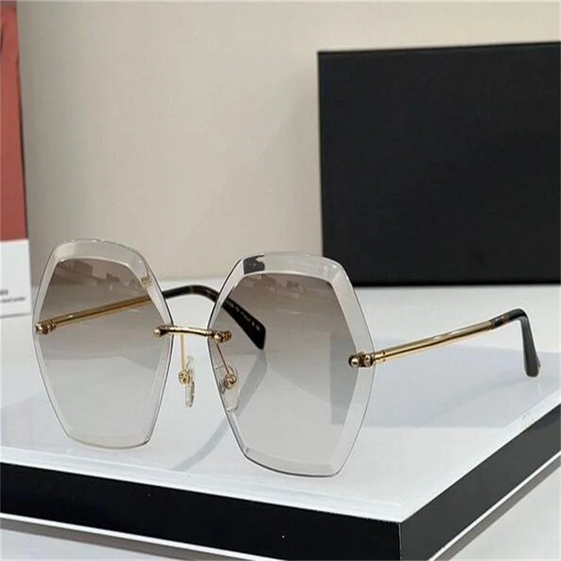 

fashion sunglasses metal rimless frame hexagonal cut lenses simple andpopular style versatile outdoor uv400 protection glasses