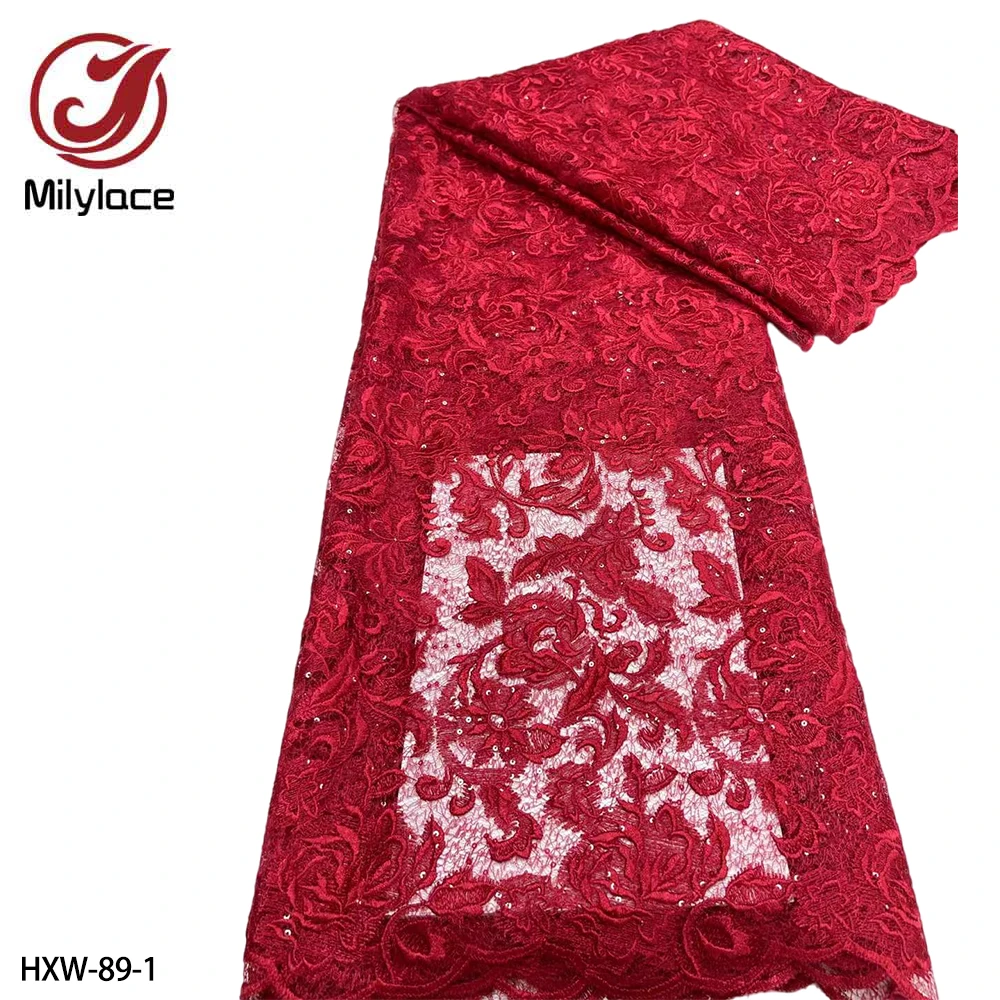 

Hot Sale African Lace Frabric High Quality French Tulle Lace Sequins Embroidered Lace Fabric for Party Dress HXW-89