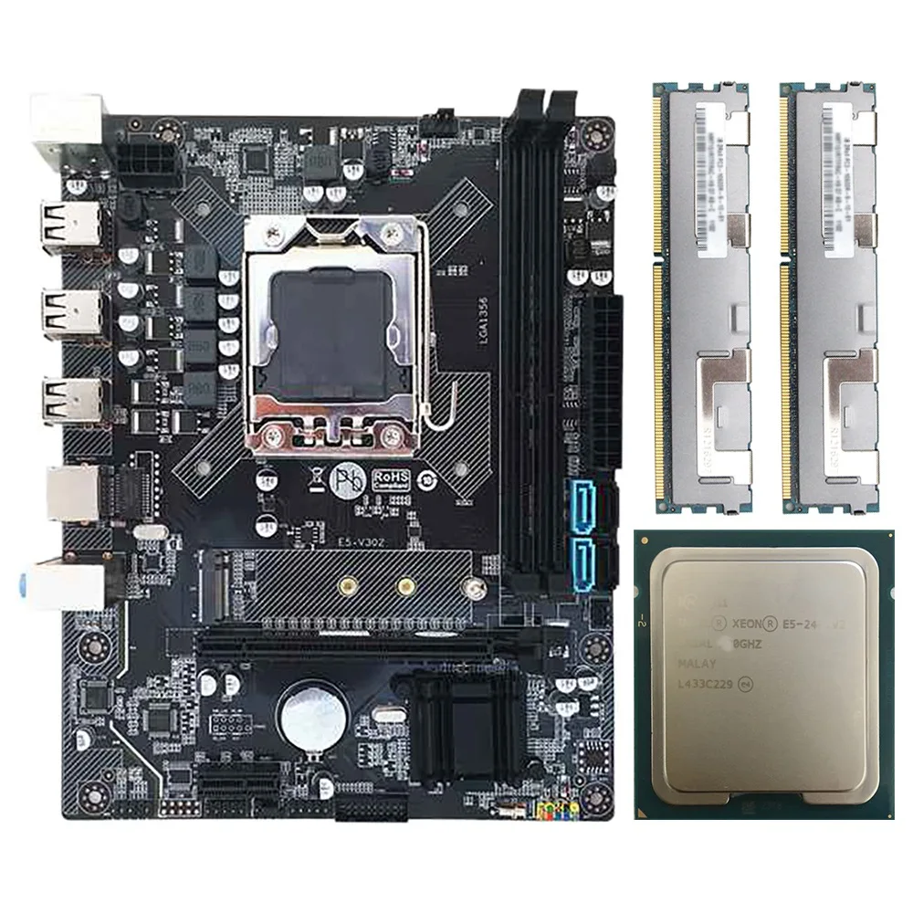 

X79 Motherboard with E5 2420V2 CPU+2X4GB DDR3 RAM HM65 LGA1356 CPU DDR3 REG ECC RAM M.2 NVME SATA3.0 for Xeon E5 CPU