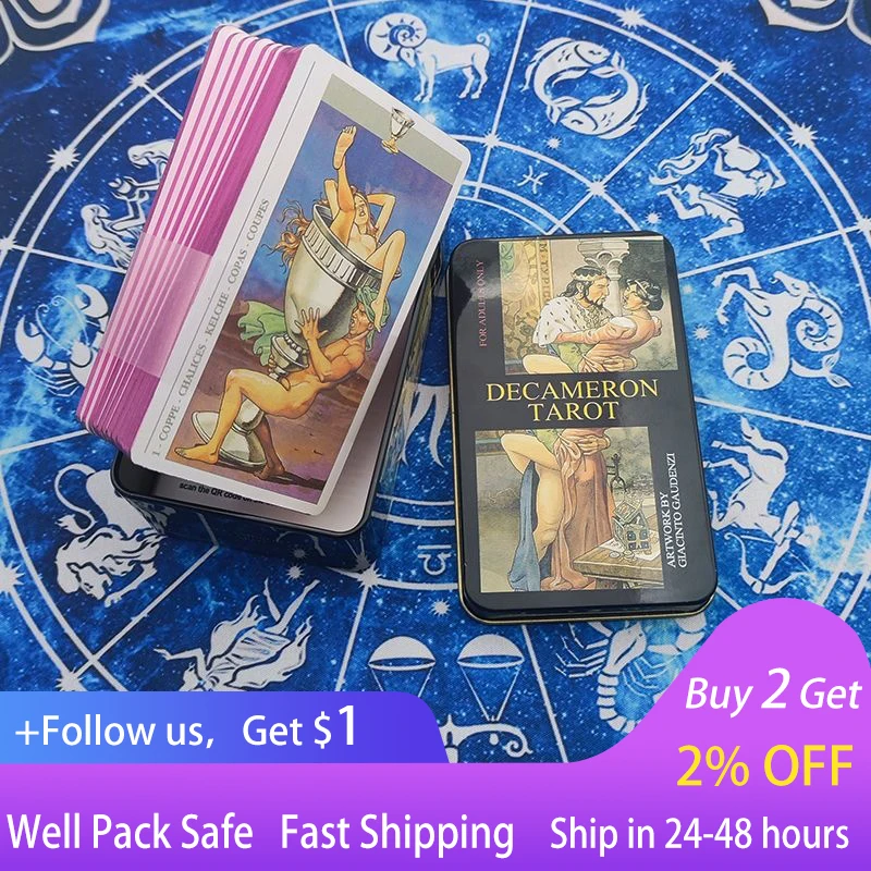 

New Classic Iron Box Tarot English Decameron Adult Party Entertainment Card Full Package Witch Tarot