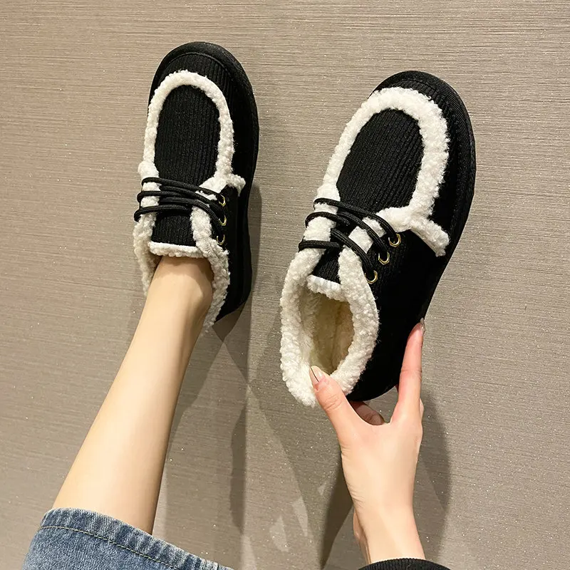 Winter New Female Snow Boots Non-slip Student Plus Velvet Warm Cotton Shoes Flat Lace Women's Boots Size 35-40  zapatillas mujer