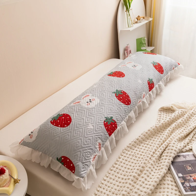 

1.2/1.5/1.8m Lace Edge Quilted Long Pillowcase Soft Brushed Fabric Large Pillow Case Home Decor Bedding Couple Pillow Cover