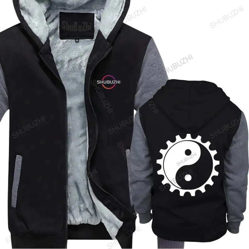 

mens vintage fashion hoodies winter cotton zipper hoody Yin Yang Bike Cog - male brand thick hooded coat funny casual sweatshirt