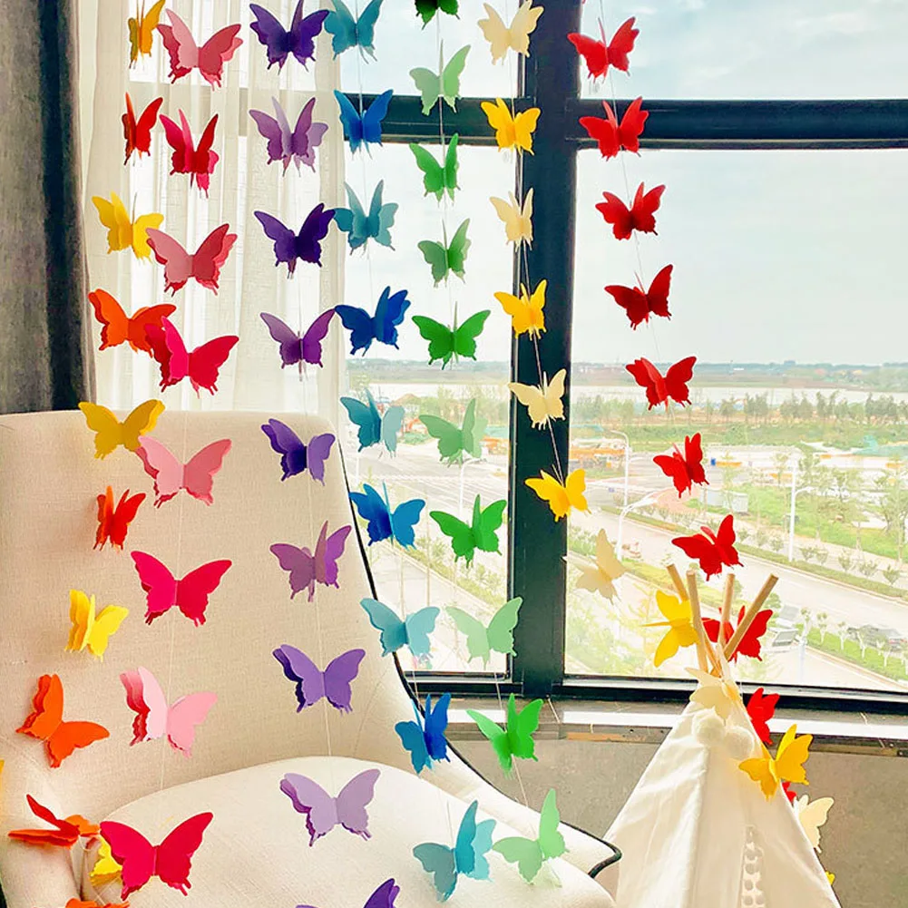 2M 3D Colorful Butterfly Paper Garland Hanging Banner Wedding Birthday Party Decor Baby Shower Kids Girl Room Decor Bunting