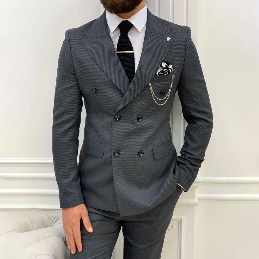 Элегантные темно-серые мужские костюмы двубортный деловой Блейзер модный пиджак