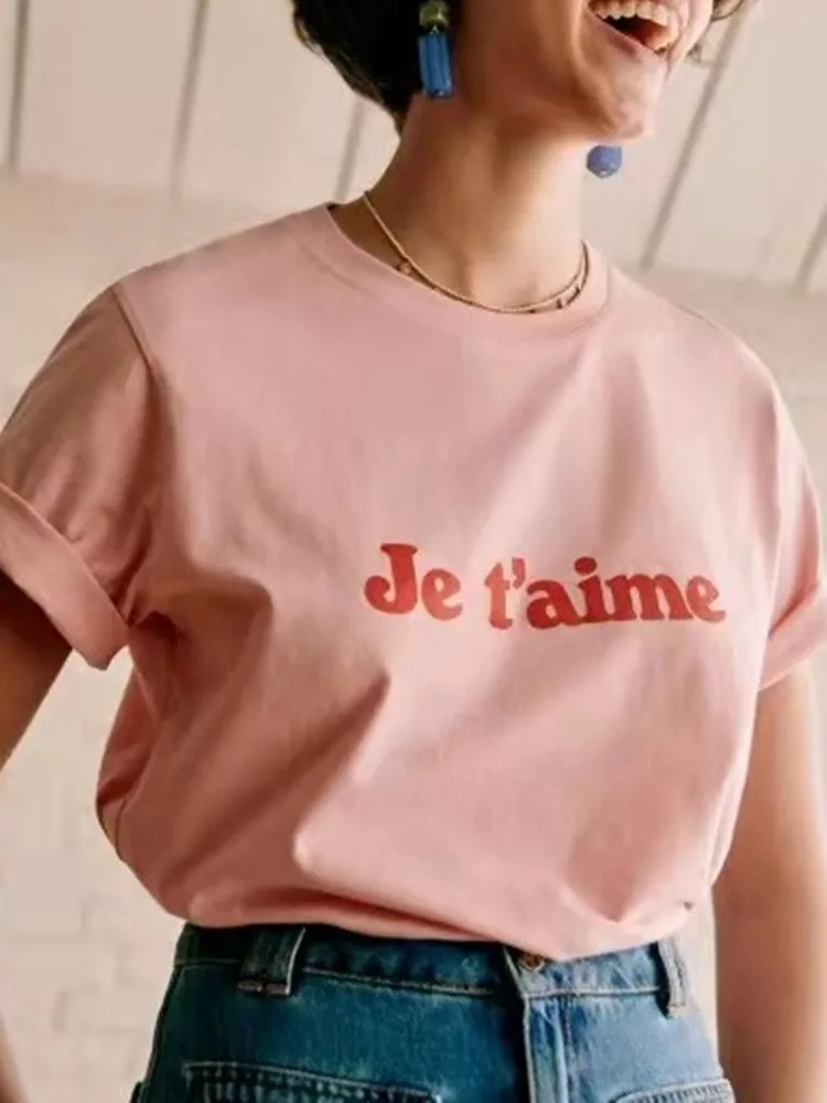 

Женская хлопковая футболка с коротким рукавом и круглым вырезом