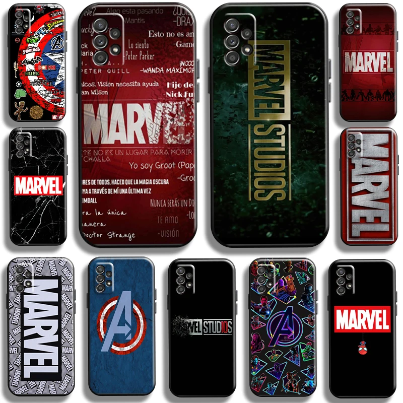 

Fashion Marvel Logo Phone Case For Samsung Galaxy A72 5G Funda Carcasa Shockproof Black Full Protection Soft Liquid Silicon