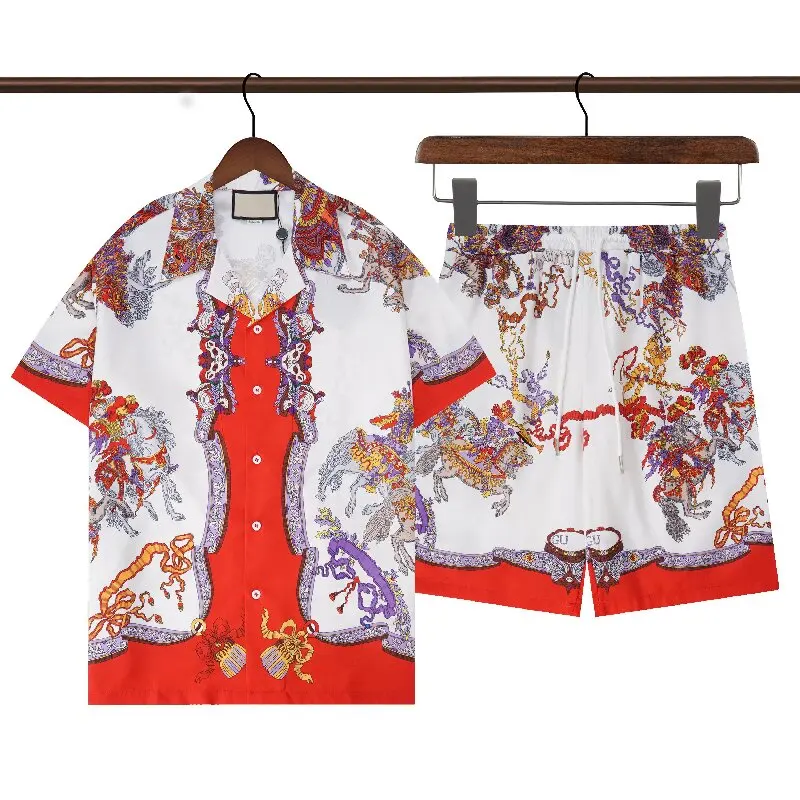 2023 Women's Designer Men's Casual Shirt Set Classic Colorful Print Men's Shirt Casual Pattern Letter Clothing Summer Couple Top