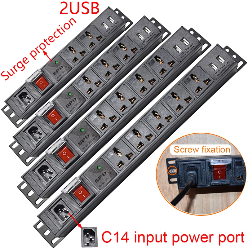 

Удлинитель настенный настольный с 2USB-портами, 2-10 каналов