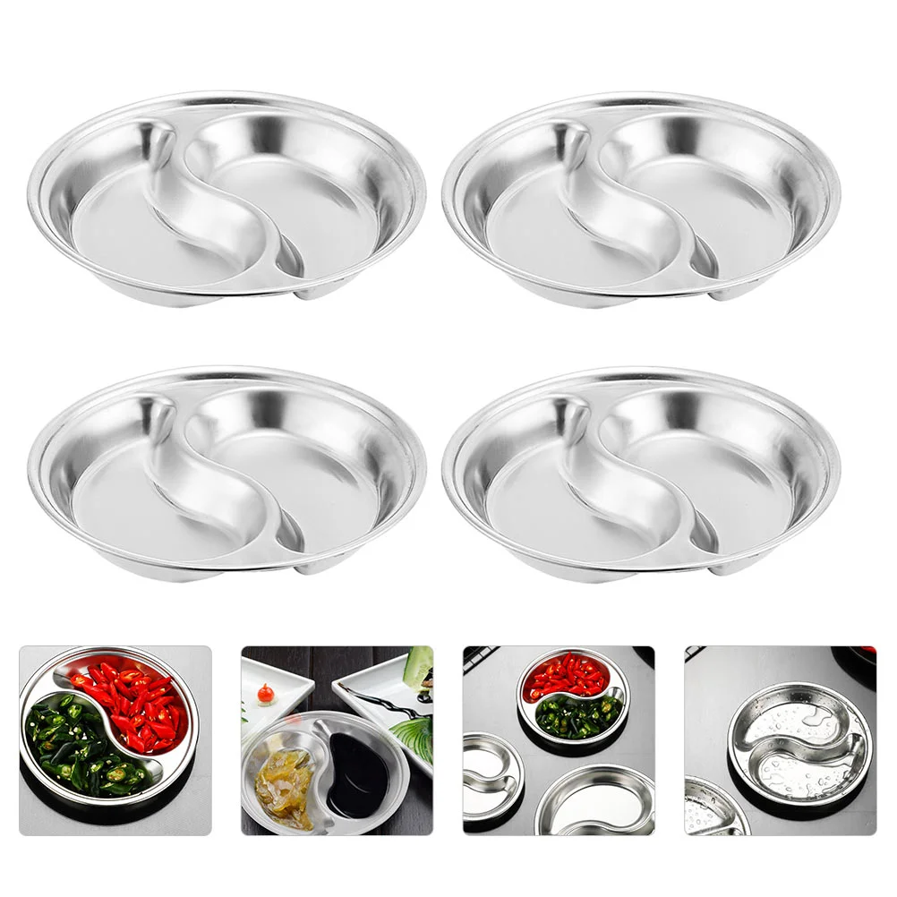 

Sauce Dish Steel Stainless Plate Dishes Dipping Seasoning Soy Serving Bowl Round Bowls Dip Plates Divided Set Tray Dinner Sushi