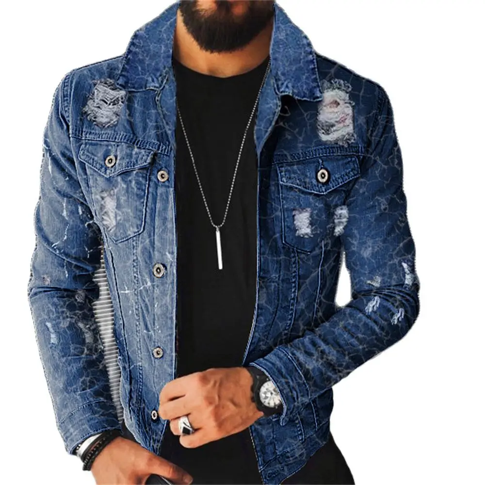 

Мужская джинсовая куртка в стиле ретро, повседневная ковбойская куртка с отложным воротником, модная уличная одежда в европейском и американском стиле, Осень-зима