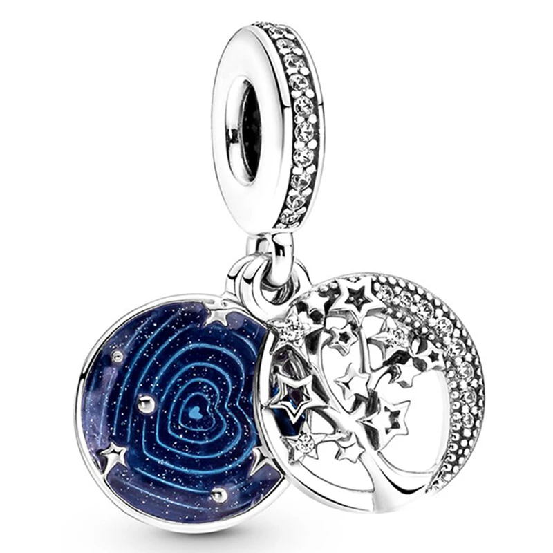 2Pcs/Lot Blue Space Star Moon Charm Beads Fit Original DIY Bracelets Necklaces Bangles For Women Wife Jewelry Gift Making - купить по