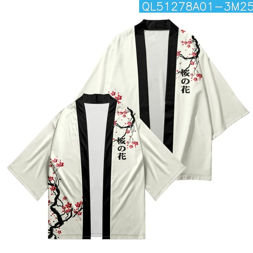 

Japanese Cherry Blossom Printed Cardigan Haori Beach Yukata Traditional Kimono Streetwear Women Men Shirts