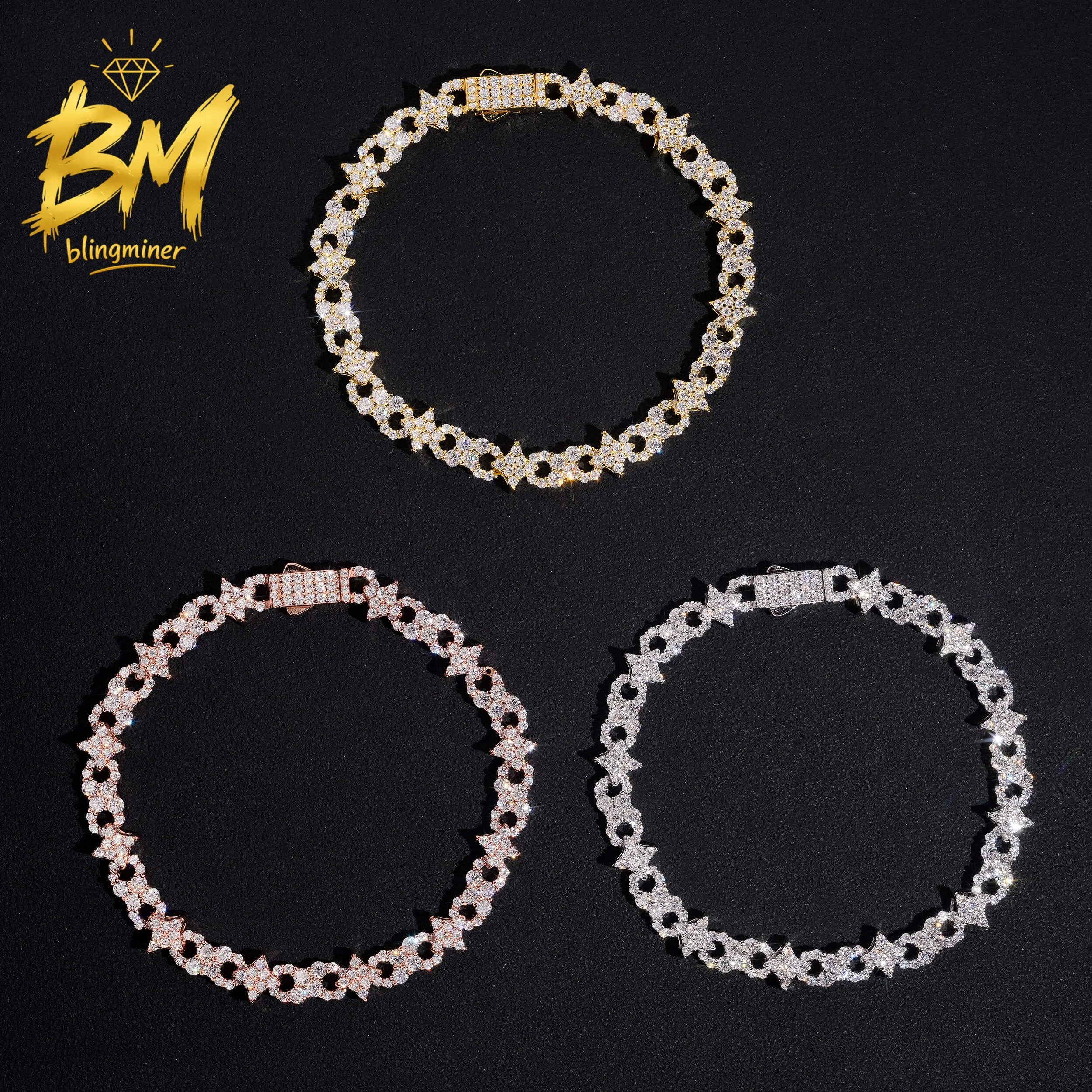 Фото Цепочка Blingminer Star Infinity Links VVS Moissanite Stars Cuban Link Chain Iced Out для мужчин, серебро S925, проходит проверку на подлинность бриллиантов №3