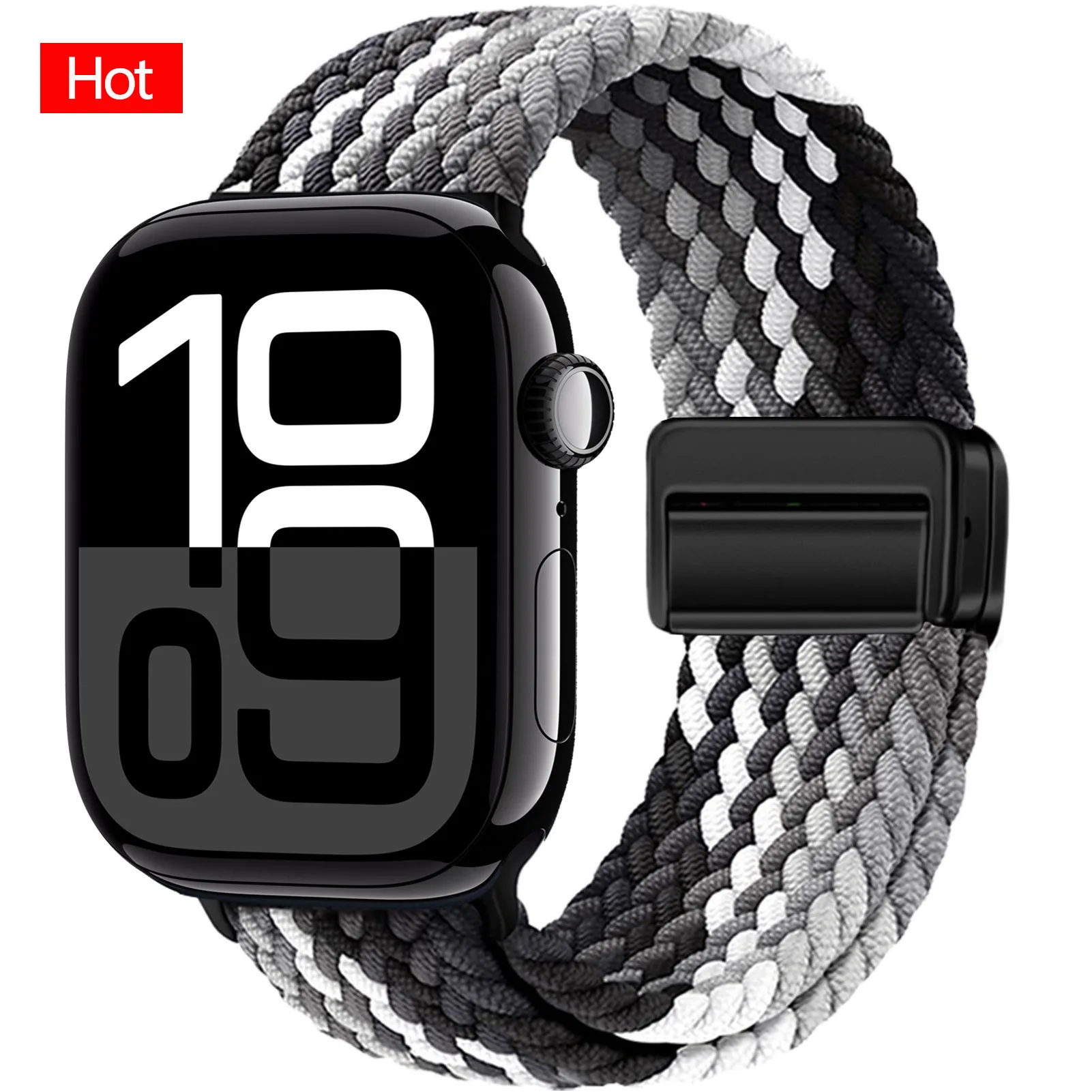 Фото Плетеный ремешок для Apple Watch, ремешок 44 мм, 40 мм, 45 мм, 46 мм, 49 мм, 41 мм, 38 Магнитный нейлоновый браслет iWatch series se 7 6 8 9 10 Ultra 2 №1
