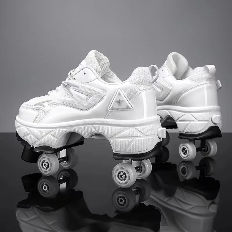 High-Quality Deform Wheel Roller Skate Shoes With 4 Wheels Kids Boys Girls Casual Deformation Parkour Runaway Sneakers