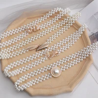 elegant pearl belt for women waist belt female girls dress crystal strap pearl wedding chain belt harness fashion decorations