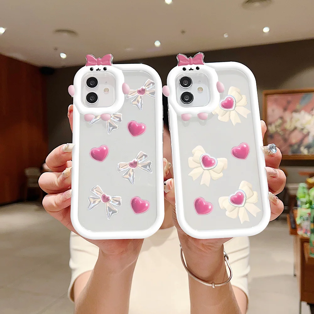 

Sweet Pink Love Heart Bow Tie Phone Case For iPhone 15 14 11 12 13 Pro Max X XS XR 7 8 14 Plus SE 2020 2022 Little Monster Cover