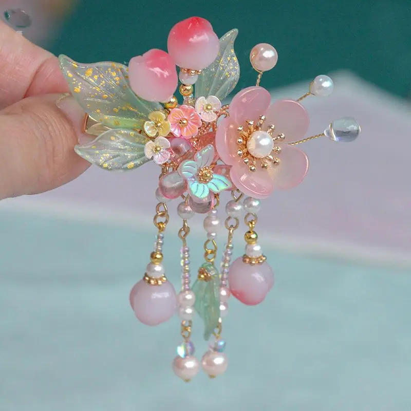 

Chinese Hanfu Ornament Rabbit Hairpin Flower Tassel Hairclip Hanfu Women Graceful Handmade Vintage Style Hair Accessories