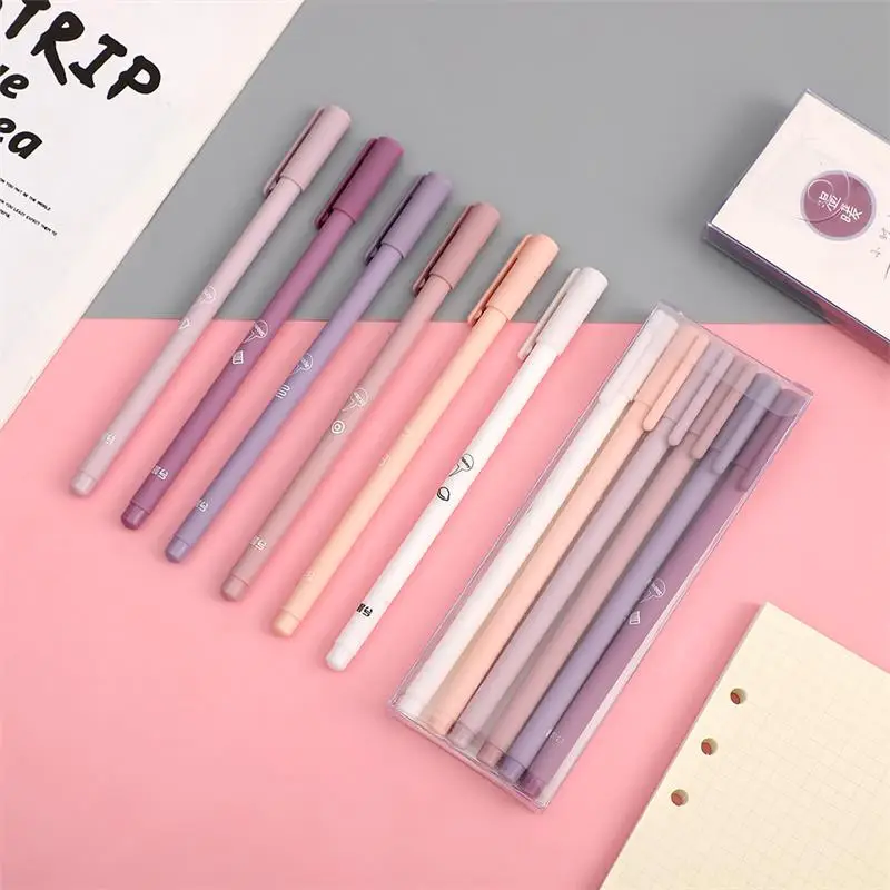 

6pcs/set Creative cute morandi Simple small Fresh gel pen Fresh color Quick drying Cap neutral pen journal supplies Stationery
