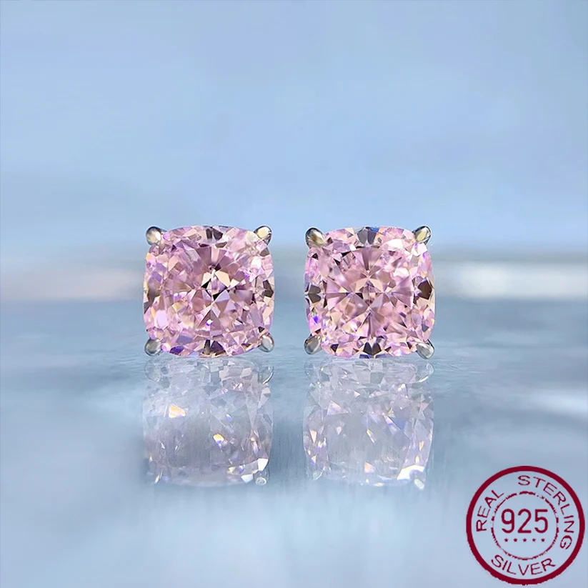 

1.5 carat pillow shaped 7 * 7mm high carbon diamond 925 sterling silver small earrings, simple and fashionable earrings for wome