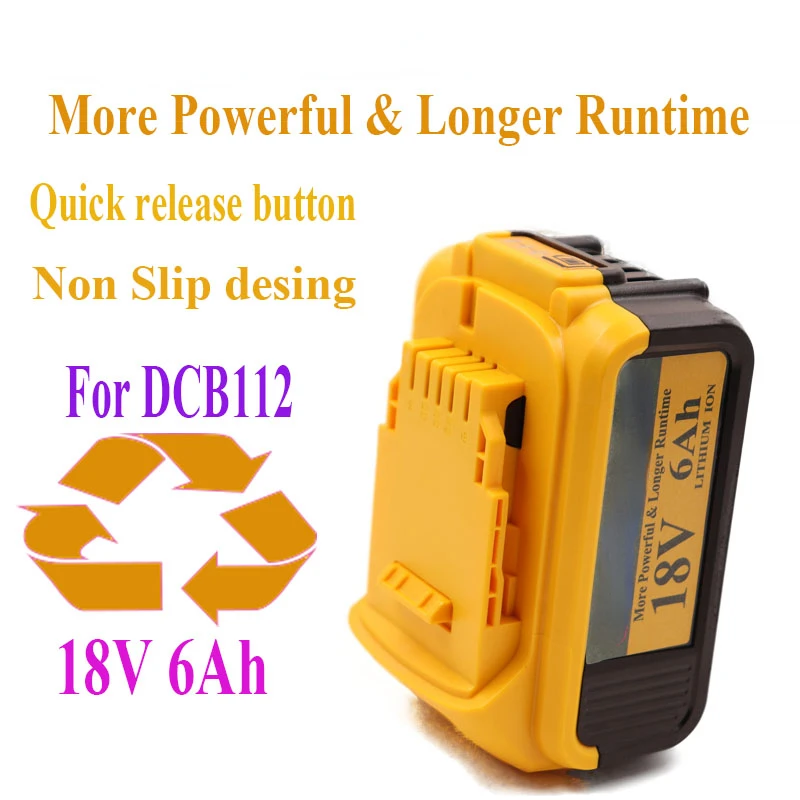 

18V 6.0Ah 6000mAh for Dewalt Gereedschap Max Xr Batterij Power Tool Vervanging Voor DCB184 DCB181 DCB182 DCB200 5A 18Volt DCB112
