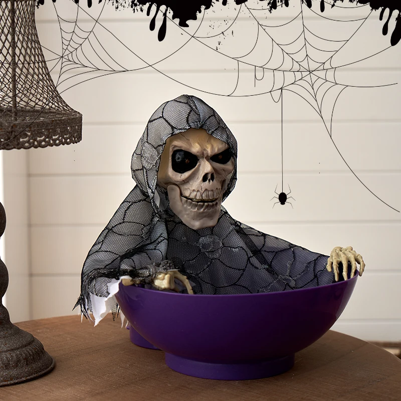 

Тарелка для конфет на Хэллоуин со звуком, светящимися глазами, тонкая работа, тарелка для конфет на Хэллоуин, конфет с призраком, тарелка для...