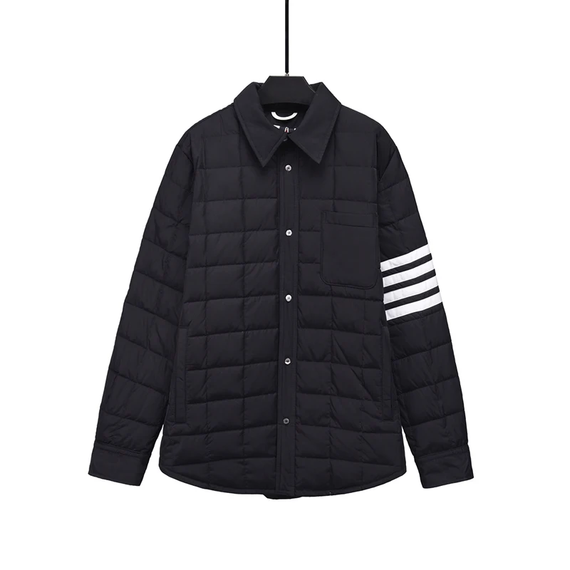 TB THOMMen's Jacket Winter Fashion Brand Down Jackets Down-Filled Matte Nylon White Stripes Polo Coats Casual Thick Jackets