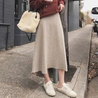 2020 autumn new fashion women winter skirts loose casual a line high waist female knitted dress elegant solid sweater midi skirt