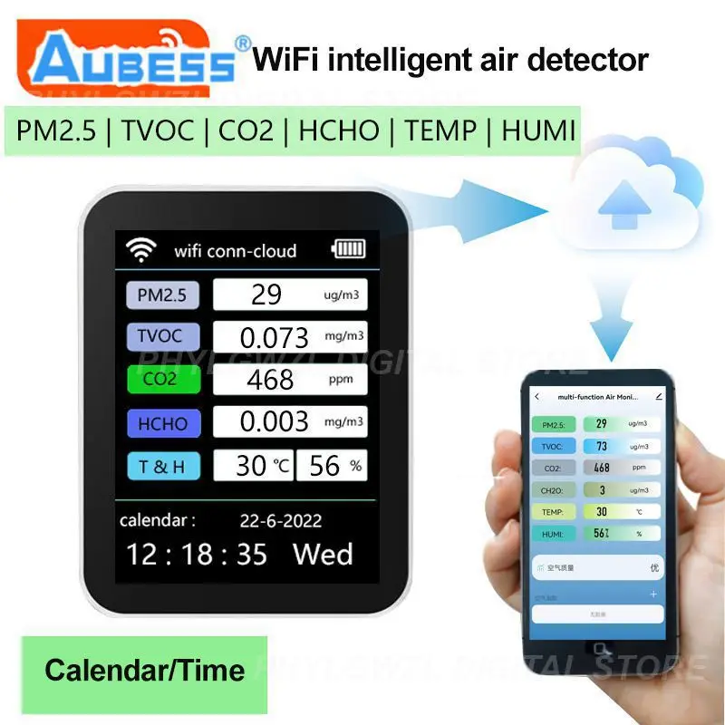 

Hcho Tvoc Co Co2 Formaldehyde Monitor Temperature Humidity 6 In 1 Air Quality Detector Multifunctional Gas Detector Pm2.5 Pm10