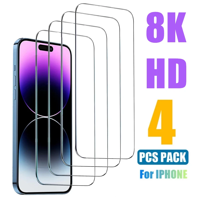

4PCS Tempered Glass For iPhone 14 13 12 11 Pro Max Mini Screen Protector On iPhone 14 Pro X XR XS 7 8 6 Plus SE Protective Glass